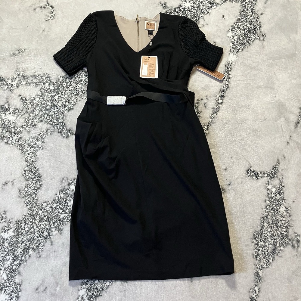 NUE by Shani‎ Dress Womens Size 14 Black Knit Sleeve Belted Sheath